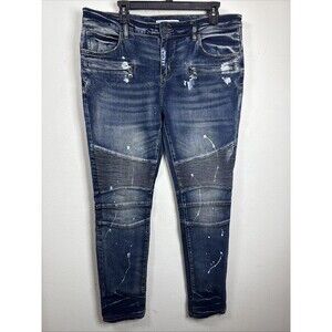 (R7) Embellish Jeans Mens Size 34/33 Biker Distressed Ribbed Paint Spattered